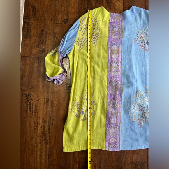 Soft Surroundings Womens M Carnival Batik Topper Tunic Blue Green Boho FLAWS* - Picture 9 of 12